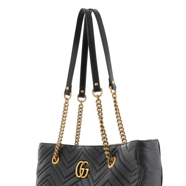 1240007025649 3 Gucci GG Marmont Medium Chain Tote Bag Black Leather