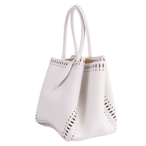 2 Alaia Handbag Tote Bag Angele 25 Calf Leather White