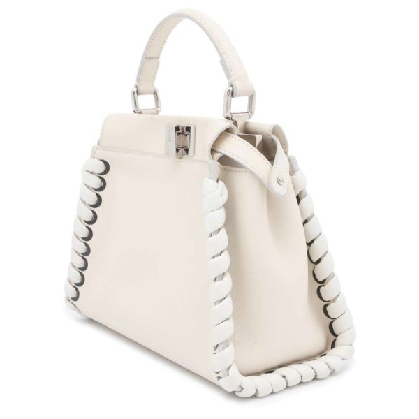 2 Fendi Handbag Mini Peekaboo Leather Shoulder Bag White