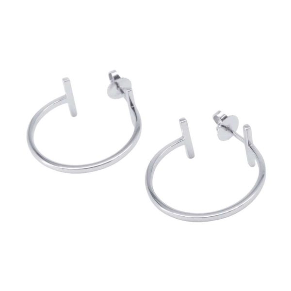 2 Tiffany Earrings T Wire Hoop Medium K18WG White Gold