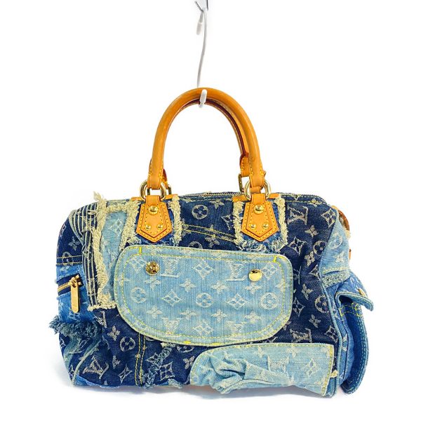 2 Louis Vuitton Monogram Handbag Denim Patchwork Speedy 30 Blue