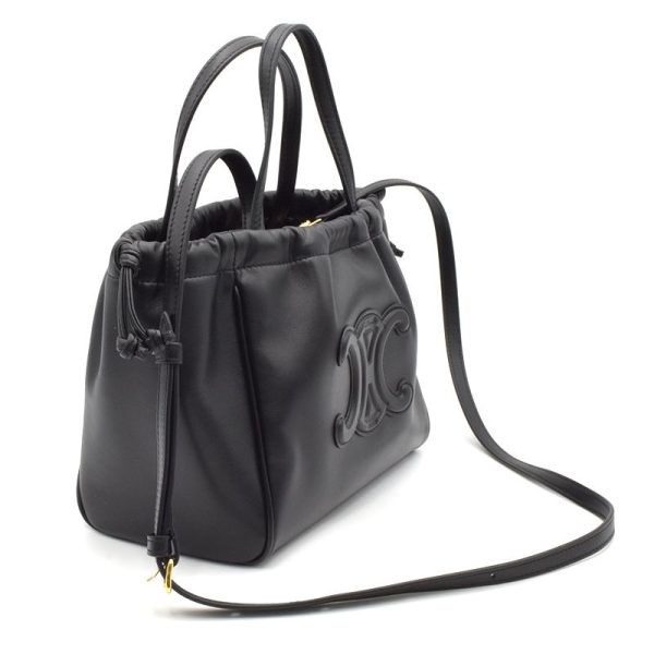 2 Celine Small Cabas Drawstring Cuir Triomphe Smooth Calfskin 2 Way Bag Black