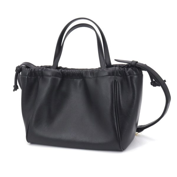 2 Celine Small Cabas Drawstring Cuir Triomphe Leather 2 way Bag Handbag Black