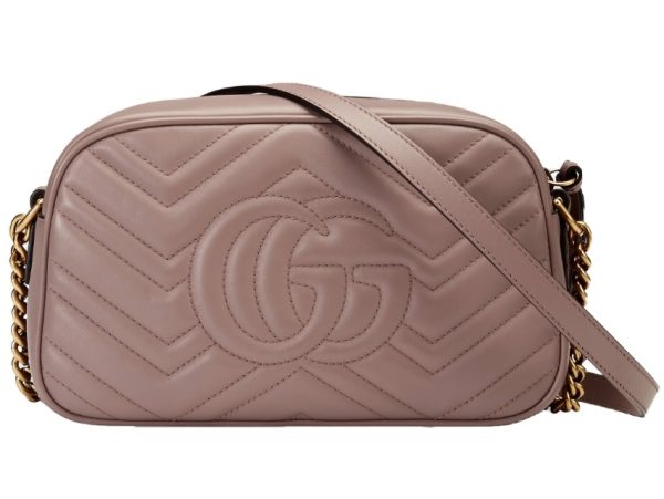 2 Gucci GG Marmont Chain Shoulder Bag Small Chevron Leather Beige