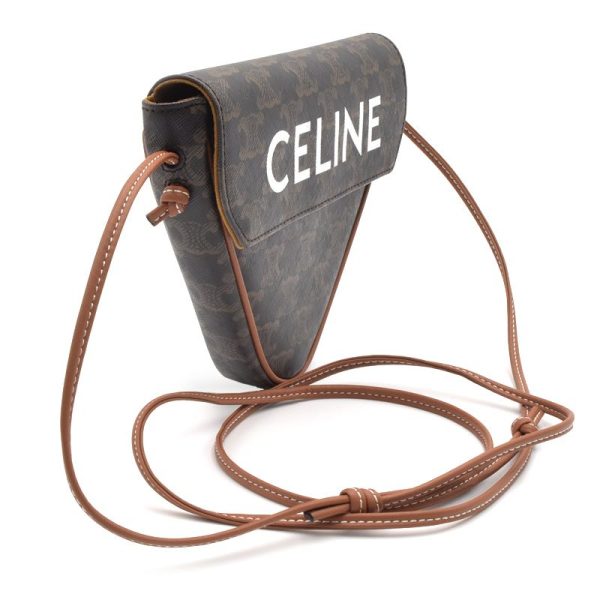 2 Celine Print Triangle Bag Calfskin Triomphe Shoulder Bag Brown