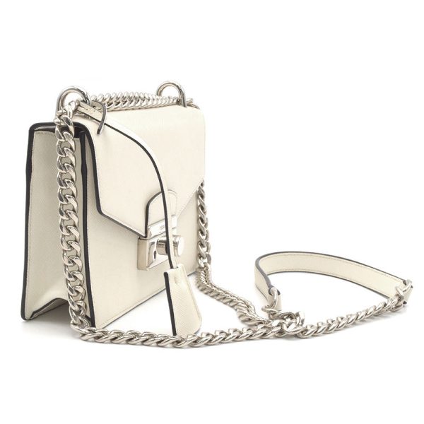 2 Prada Saffiano Chain Leather Shoulder Bag White