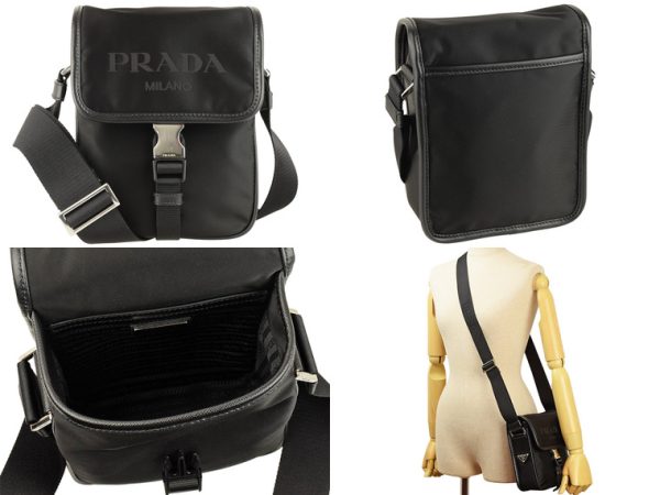 2 Prada Outlet Leather Shoulder Bag Nero Black