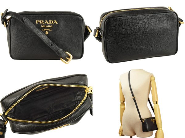 2 Prada Outlet Leather Shoulder Bag Nero Black