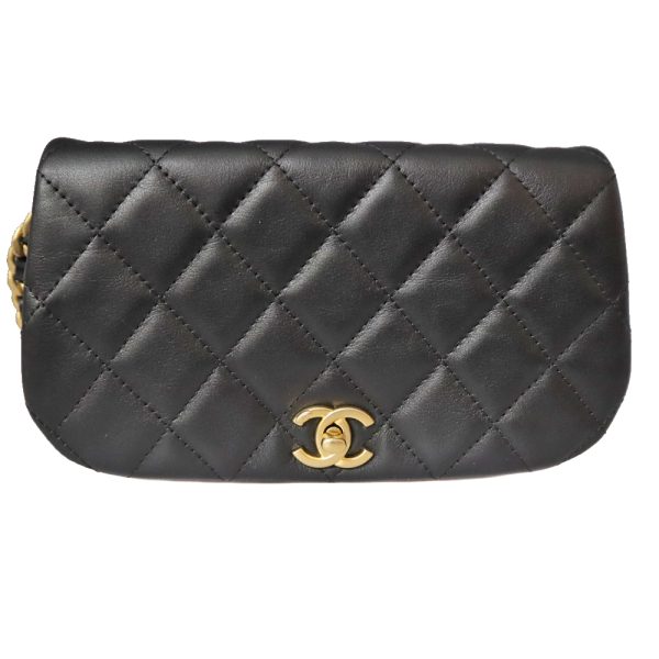 21 4893 1 CHANEL Chain Clutch Calf Leather Shoulder Bag Black