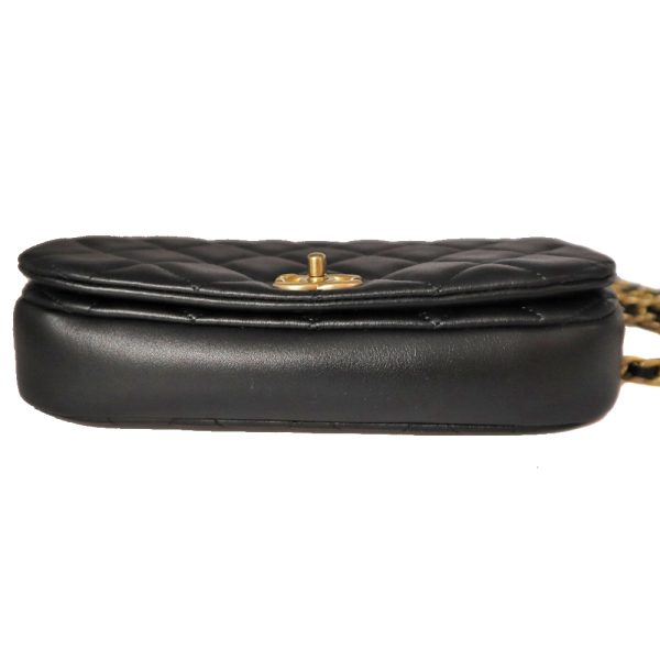 21 4893 4 CHANEL Chain Clutch Calf Leather Shoulder Bag Black