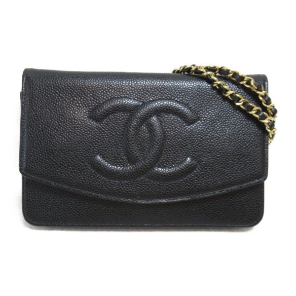 2101217412315 3 Chanel Chain Wallet Shoulder Bag Caviar Skin Womens Black