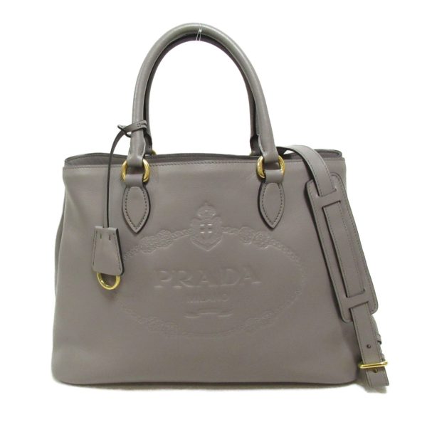 2101217808286 2 PRADA 2 Way Tote Bag Leather Womens Gray