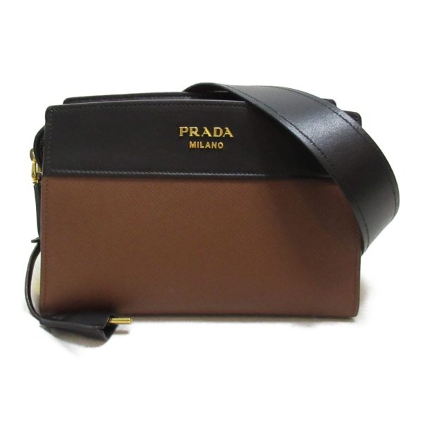 2101217881883 2 Prada Esplanade Shoulder Bag Saffiano Leather Black Brown