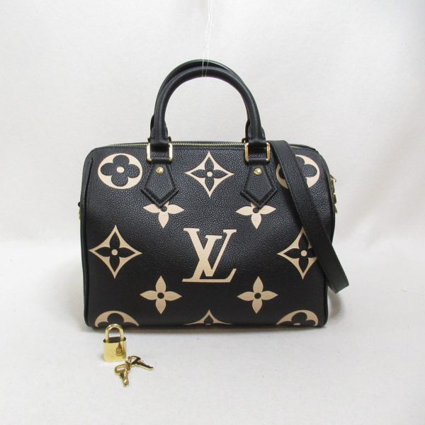 2101217882576 12 Louis Vuitton Speedy Bandouliere 25 2way Shoulder Bag Leather Monogram Empreinte Black Beige