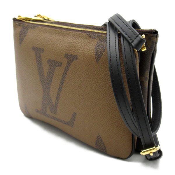 2101217885898 2 Louis Vuitton PVC Coated Canvas Monogram Giant Reverse Pochette Double Zip Shoulder Bag Brown