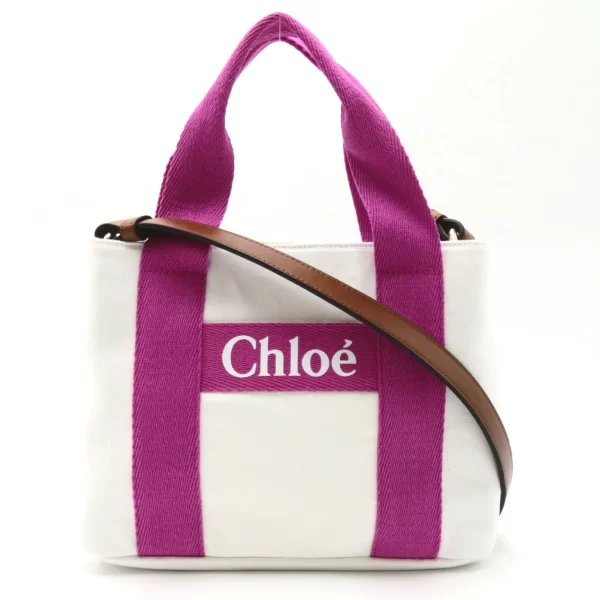 2101217944182 1 Chloe Womens Cotton Shoulder Bag White Pink