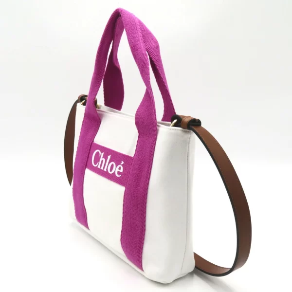 2101217944182 3 Chloe Womens Cotton Shoulder Bag White Pink