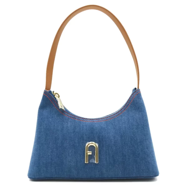 2101217944489 2 Furla Womens Cotton Leather Shoulder Bag Denim Blue