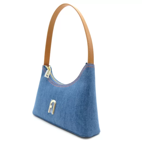 2101217944489 4 Furla Womens Cotton Leather Shoulder Bag Denim Blue