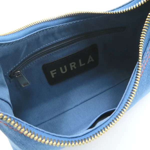 2101217944489 7 Furla Womens Cotton Leather Shoulder Bag Denim Blue