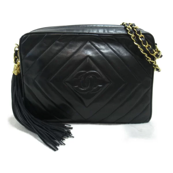 2101217973625 3 Chanel Tassel Chain Lambskin Shoulder Bag Black