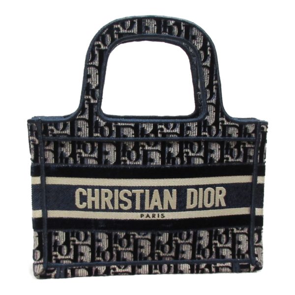 2106800533422 2 Dior Oblique Embroidery Book Tote Mini Bag Handbag Canvas Velour Navy