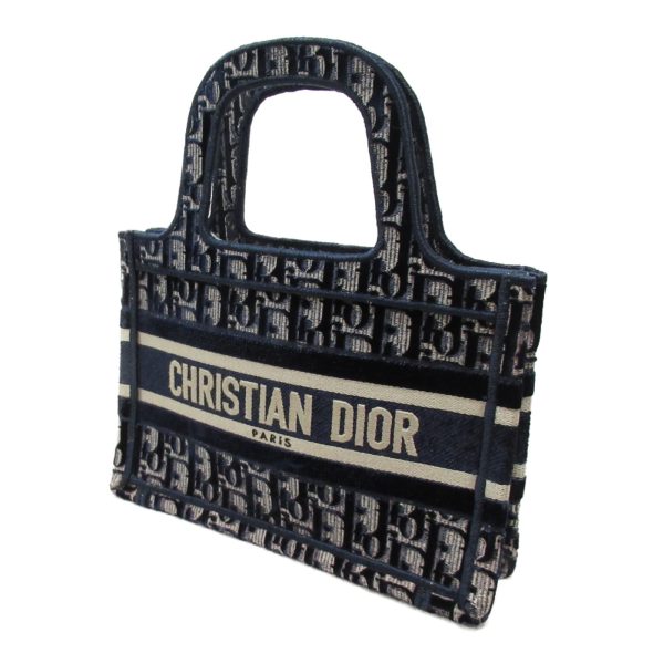 2106800533422 4 Dior Oblique Embroidery Book Tote Mini Bag Handbag Canvas Velour Navy