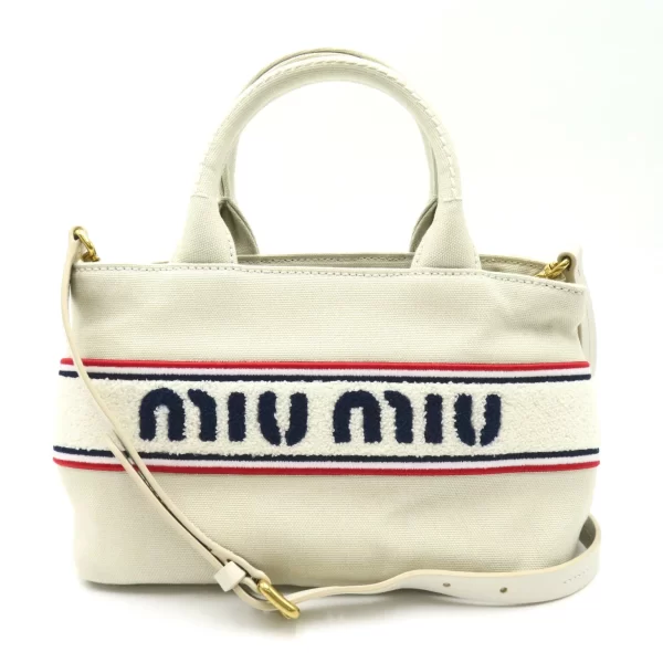 2106800538540 1 Miu Miu Canvas Tote Bag off white