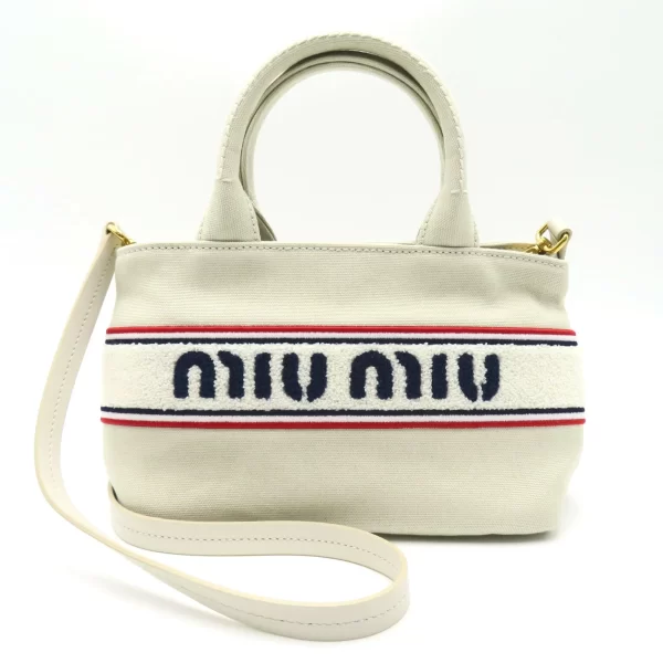 2106800538540 2 Miu Miu Canvas Tote Bag off white