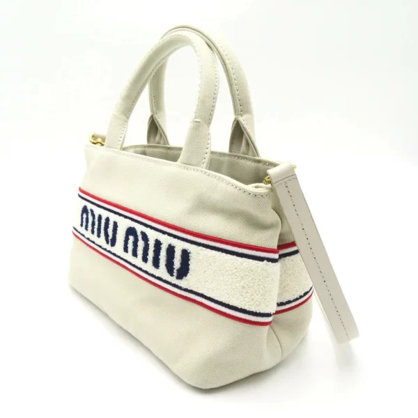 2106800538540 3 Miu Miu Canvas Tote Bag off white