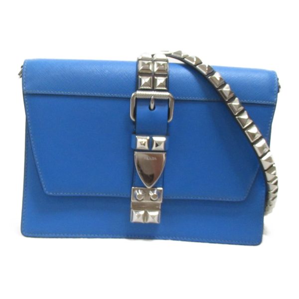 2118400125785 2 Prada Studded Shoulder Bag Saffiano Leather Blue