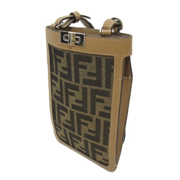 2118700059742 4 FENDI Peekaboo Phone Case Accessory Pouch with handle Bag Canvas Leather Brown