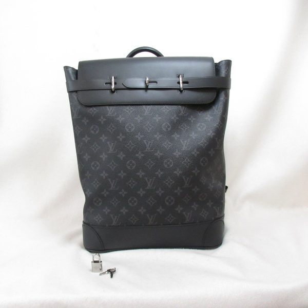 2118900032453 2 Louis Vuitton Steamer Backpack PVC Coated Canvas Monogram Eclipse Rucksack Bag Black