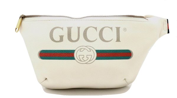 21820245 Gucci Printed Leather Waist Pouch Ivory