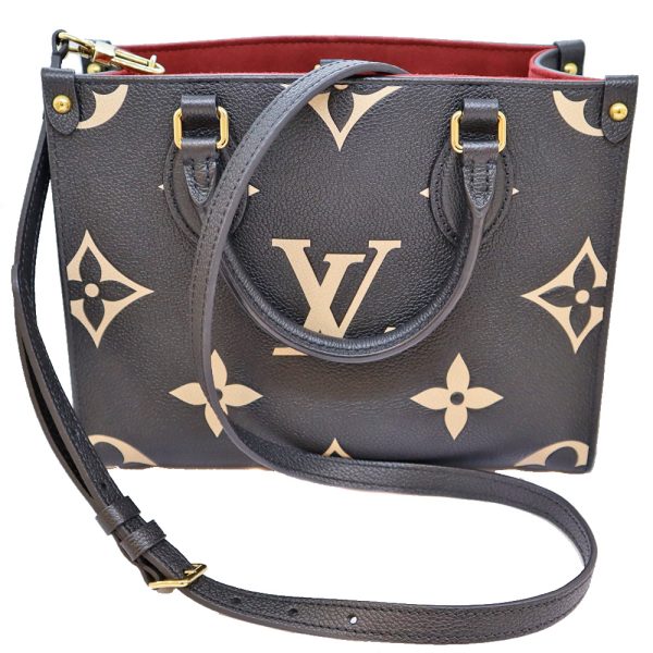 23 1492 10 LOUIS VUITTON On the Go PM Calf Leather Shoulder Bag BlackBeige