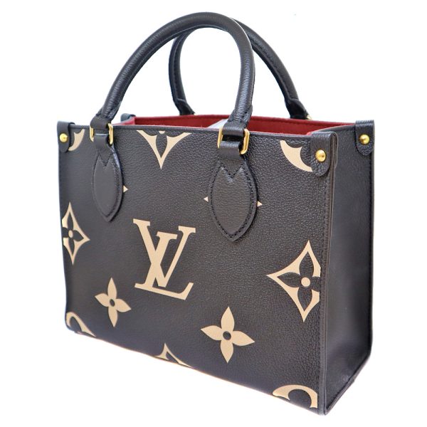 23 1492 2 LOUIS VUITTON On the Go PM Calf Leather Shoulder Bag BlackBeige