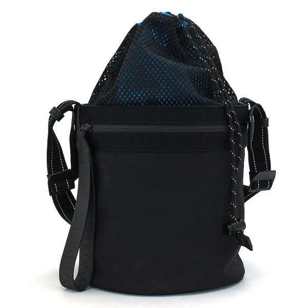 230117 bg1 1 1 BOTTEGA VENETA Shoulder Bag Black x Blue Nylon Mesh Drawstring Bag