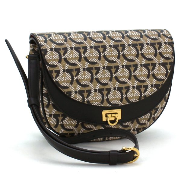 230401 bg7 1 1 1 Ferragamo Shoulder Bag Gancini Monogram All Over Pattern Leather Genuine Leather Coated Fabric Compact Mini