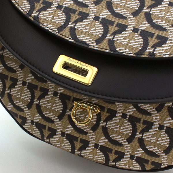 230401 bg7 1 7 Ferragamo Shoulder Bag Gancini Monogram All Over Pattern Leather Genuine Leather Coated Fabric Compact Mini