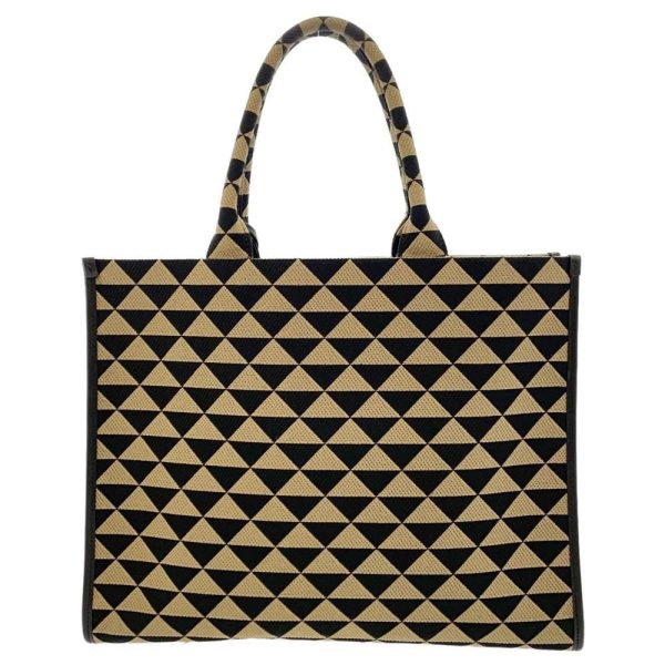 3 Prada Tote Bag Jacquard Fabric Large BeigeBlack