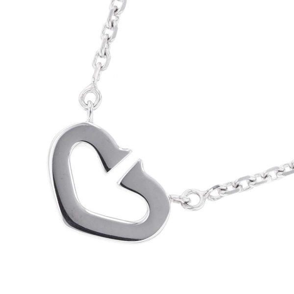 3 Cartier Necklace C Heart Diamond K18WG White