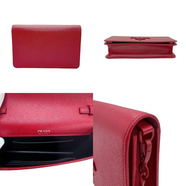 3 Prada Crossbody Shoulder Bag Pochette Leather Red