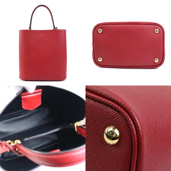 3 Prada Handbag Shoulder Bag Leather Red