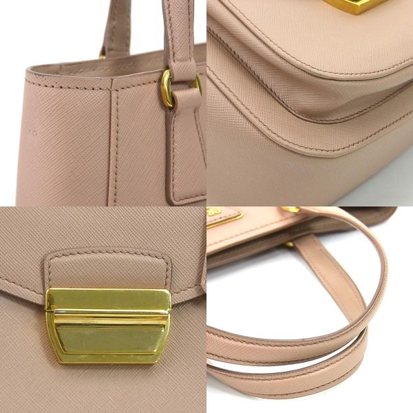 3 Prada Handbag Crossbody Shoulder Bag Leather PinkBeige