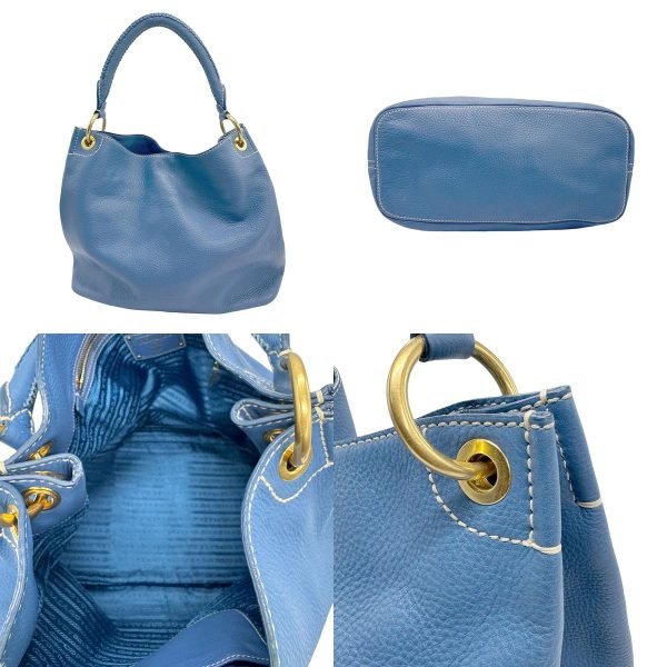 3 Prada Shoulder Bag Leather Blue