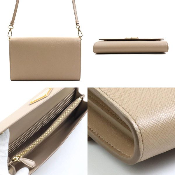 3 Prada Shoulder Bag Wallet Leather Beige