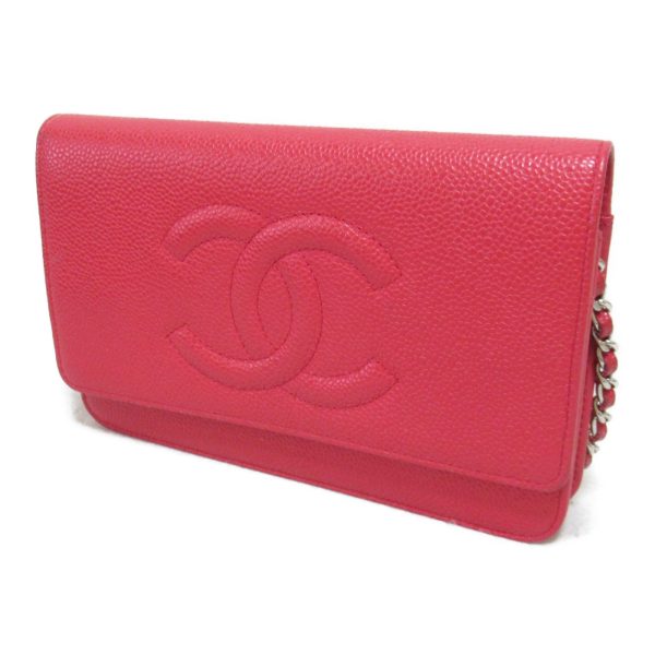 3 Chanel Chain Wallet Shoulder Bag Caviar Skin Red