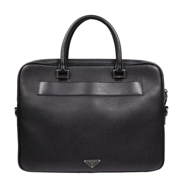 3 Prada Business Bag Briefcase Leather Black