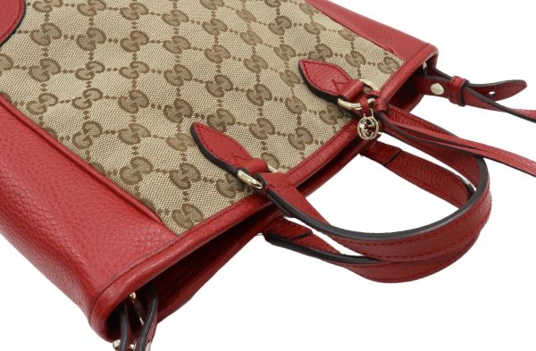 3 Gucci GG Canvas Handbag Leather Red Brown