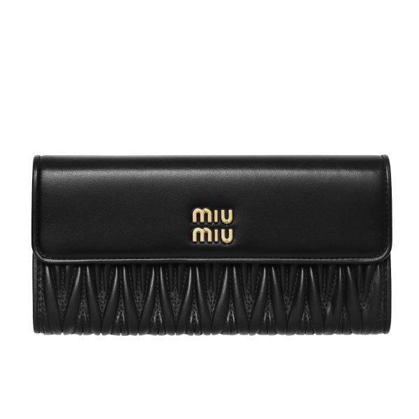 31777 0 Miu Miu Matelasse Bifold Long Wallet Leather Nero Black